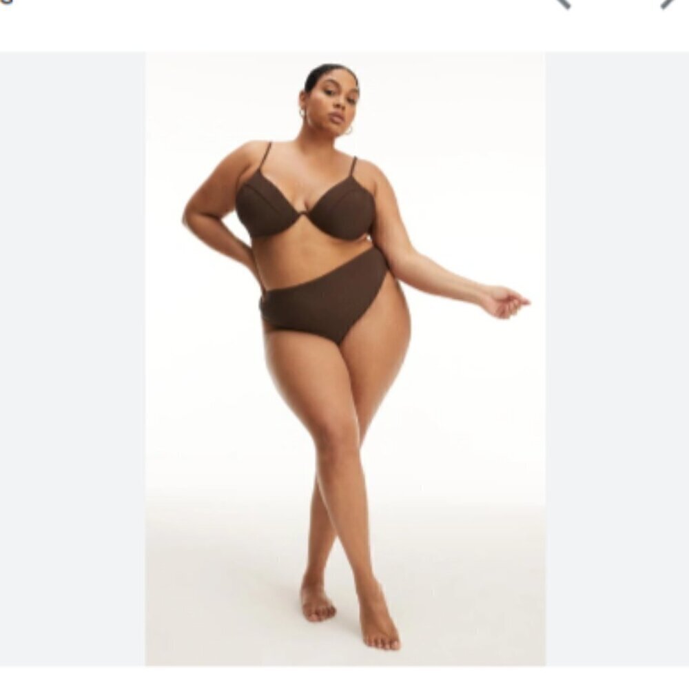 Good American Brown Girl Good Waist Ribbed High Waist Bikini Bottoms Size 7 4XL